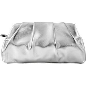 Women Silver White Ruched Clutch Detachable Metal Chain Classic Crossbody Bag